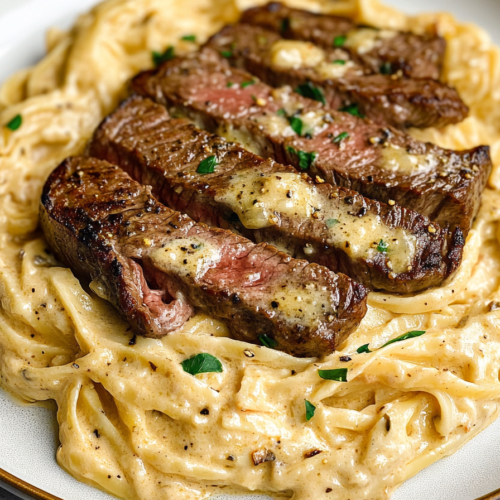Garlic Butter Steak with Parmesan Alfredo