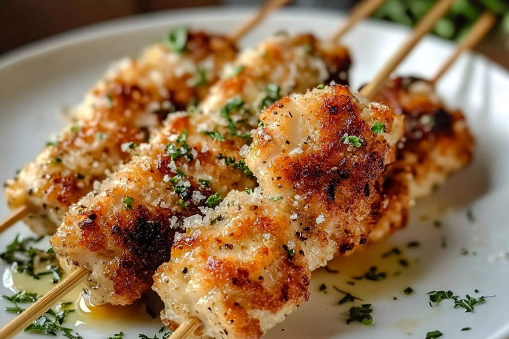 Air Fryer Garlic Parmesan Chicken Skewers