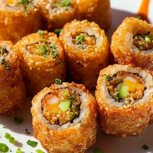 Mini Fried Sushi Rolls with Spicy Tuna