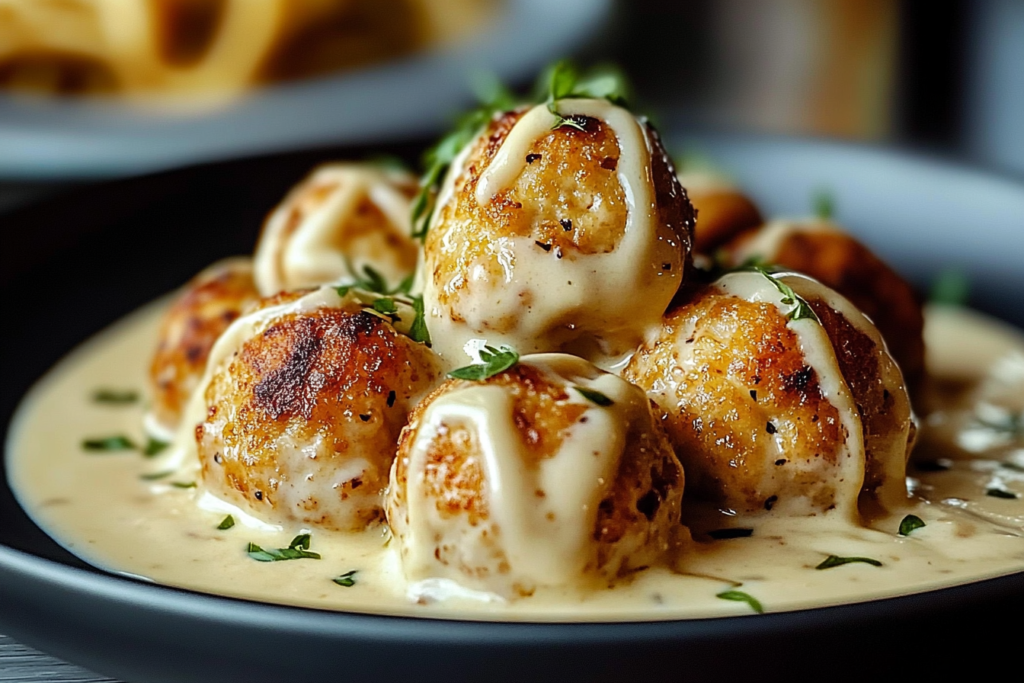 Garlic Butter Chicken Balls with Creamy Parmesan Pasta