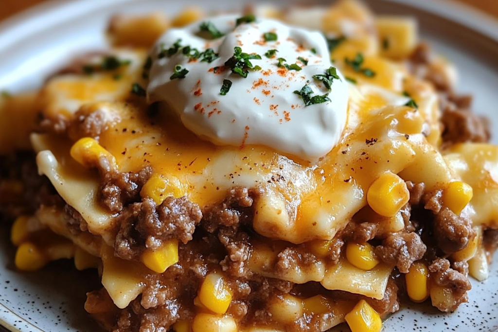 Cheddar Ranch Beef & Corn Pasta Bake