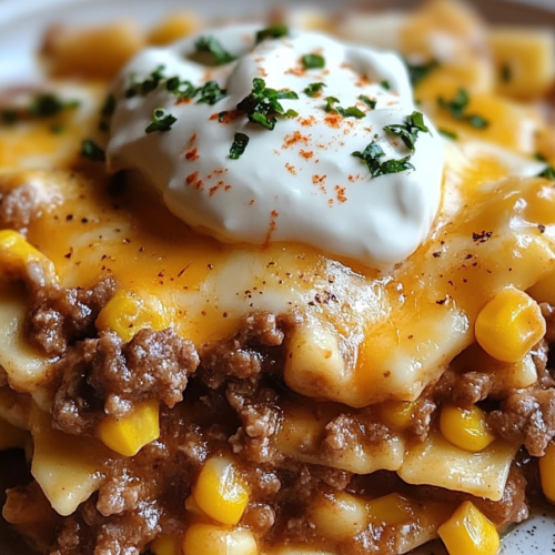 Cheddar Ranch Beef & Corn Pasta Bake