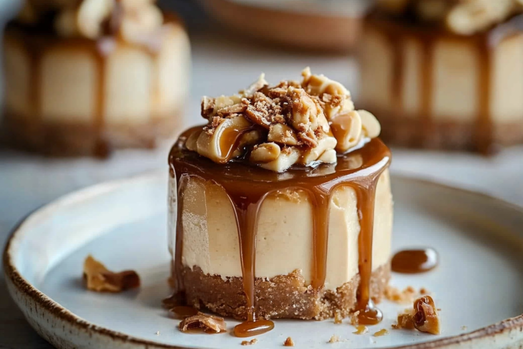 Mini Peanut Butter Caramel Cheesecakes