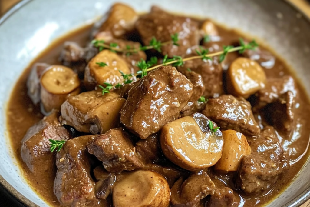 Creamy Crockpot Beef Tips & Mushrooms