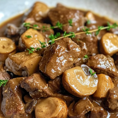 Creamy Crockpot Beef Tips & Mushrooms