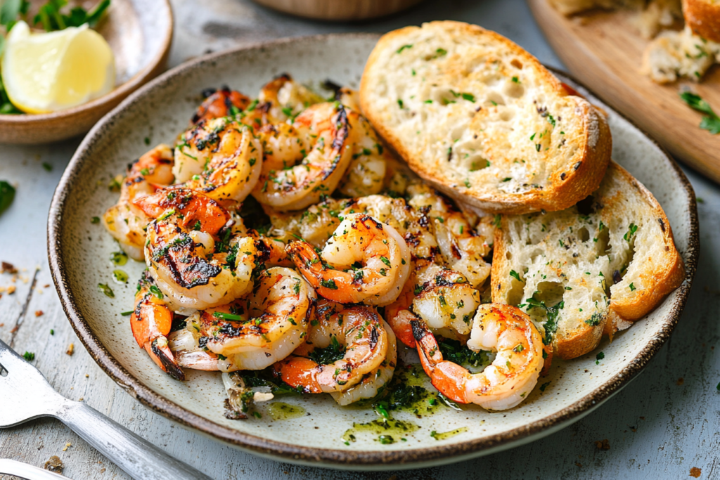 Grilled Shrimp With Herby Garlic Bread