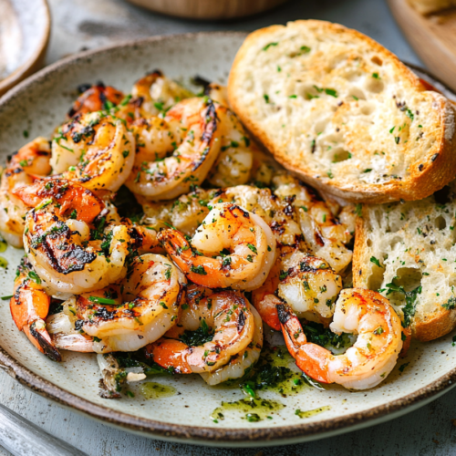 Grilled Shrimp With Herby Garlic Bread