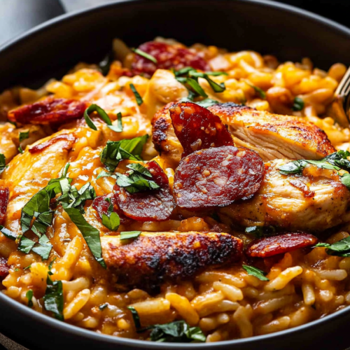 One-Pot Chicken Risoni with Crispy Salami