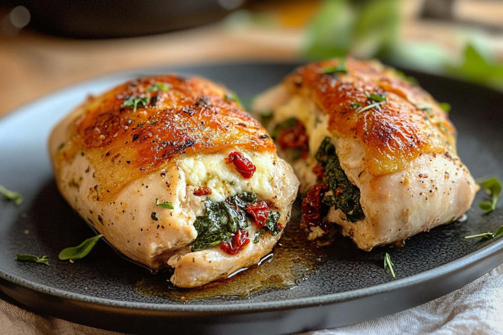 Spinach, Mozzarella & Sun-Dried Tomatoes Stuffed Chicken