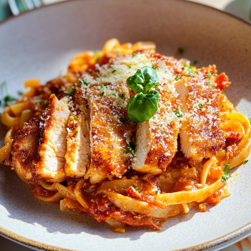 Creamy Sundried Tomato Pasta with Parmesan Chicken Cutlets