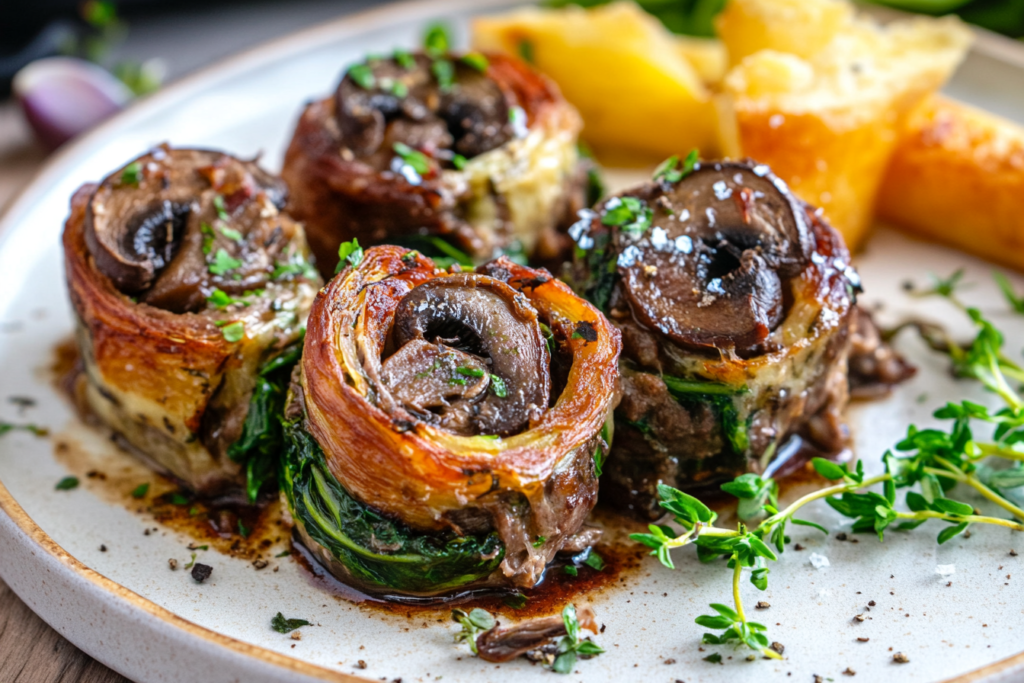 Cheesy Mushroom & Spinach Steak Pinwheels