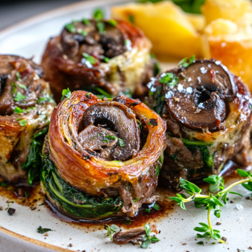 Cheesy Mushroom & Spinach Steak Pinwheels