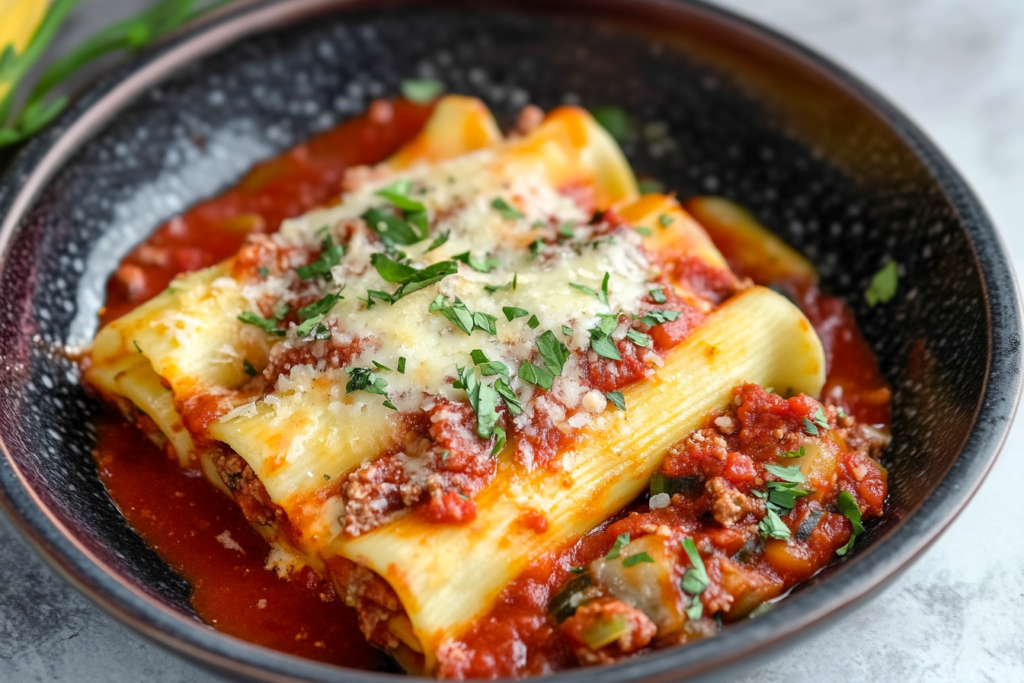 Extra Veggie Manicotti with Meat Sauce