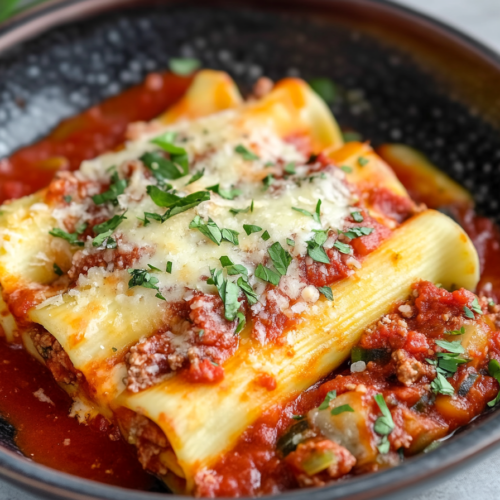 Extra Veggie Manicotti with Meat Sauce