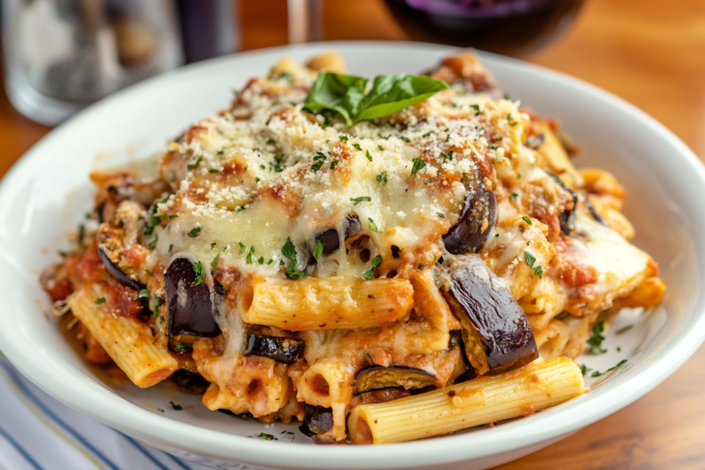 Three Cheese Eggplant Parmesan Pasta Bake