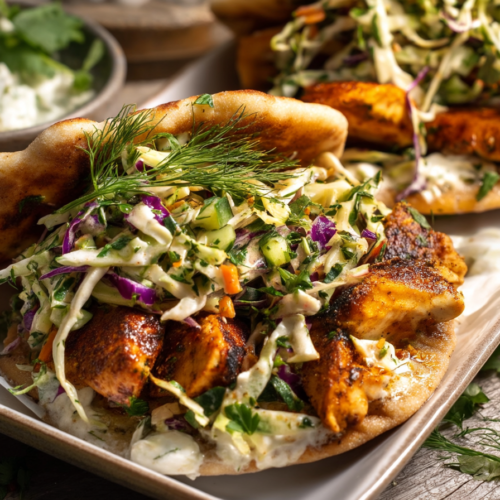 Sheet Pan Chicken Pitas with Herby Ranch Slaw