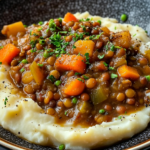 Hearty Lentil Stew Over Creamy Mashed Potatoes
