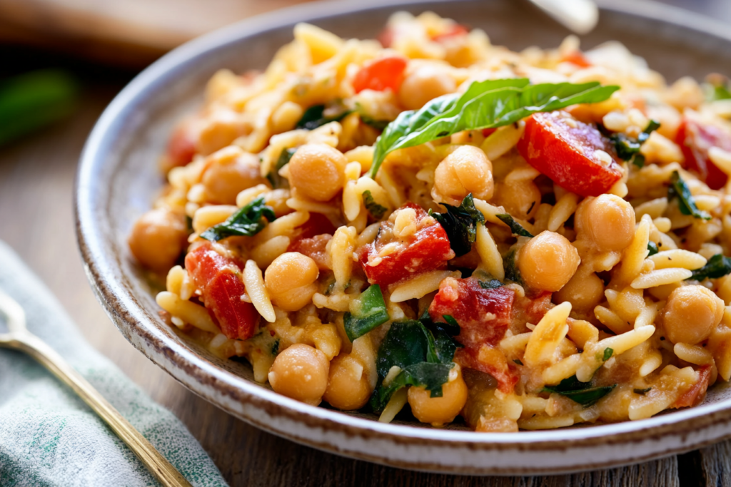 Creamy Tuscan Chickpeas & Orzo
