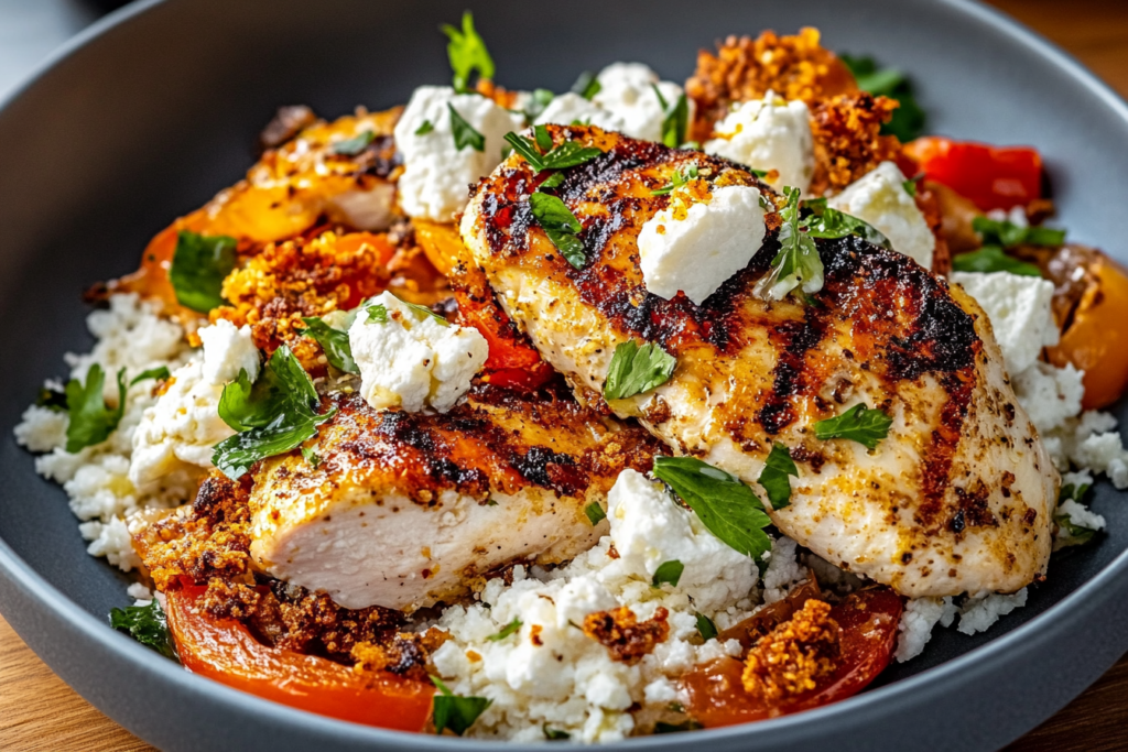 Baked Chicken with Crispy Feta & Vinaigrette