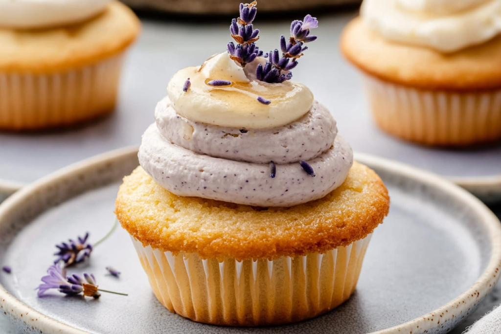 Vanilla Lavender Cupcakes with Honey Buttercream Frosting