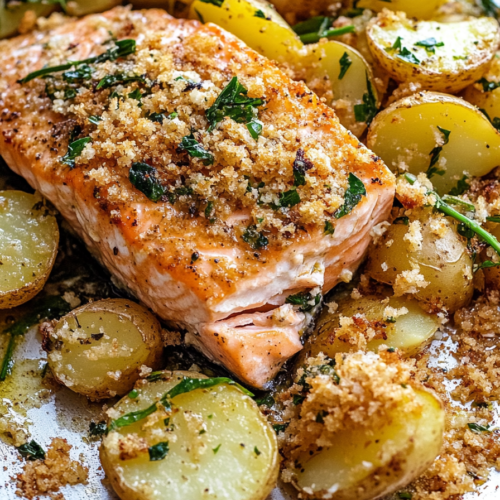Sheet Pan Dijon Salmon and Panko Potatoes